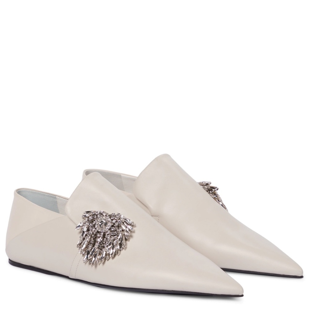 Jil sander Lambskin Convertible pointy mule/  flats with embellished jewelry.